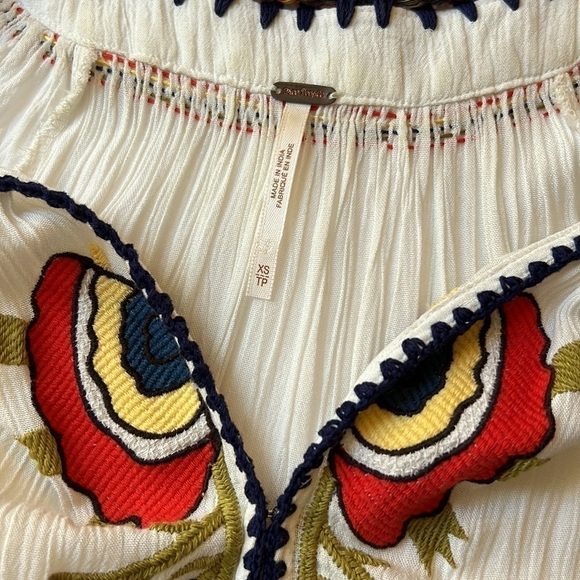 FREE PEOPLE Daisy Fields Boho Cream Gauze Embroidered Maxi Dress, Size XS - Picture 7 of 7